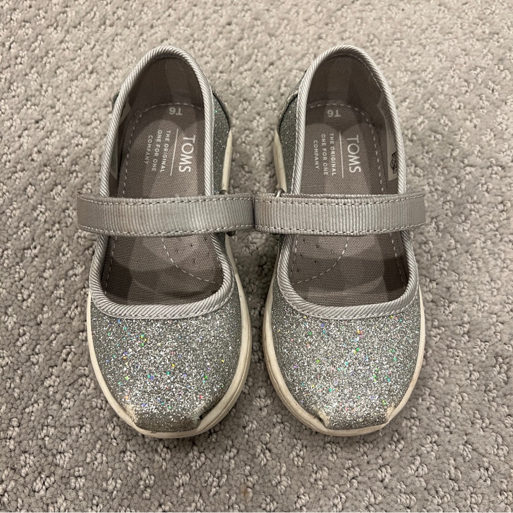 TOMS Mary Jane Silver Glitter Shoes